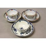 Two ceramic Oriental Tea bowls with saucers plus a first period blue & white Worcester example