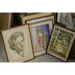 Six vintage framed Watercolours, mainly Landscape plus an unframed example depicting "West Gate St