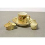 Royal Worcester hand painted Blush Coffee cup & saucer with Floral & Bird design plus a miniature