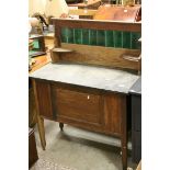 Late Victorian Oak Washstand with Green Tiled Back and Slate Top, 92cms wide x 115cms high