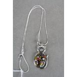 Silver Murano glass style cat pendant necklace