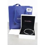 Boxed 925 Silver Pandora charm Bracelet with shop carry bag