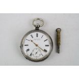Key wind Swiss 935 Silver Pocket Watch, the Enamel dial marked "Kendal & Dent made at Bienne" with