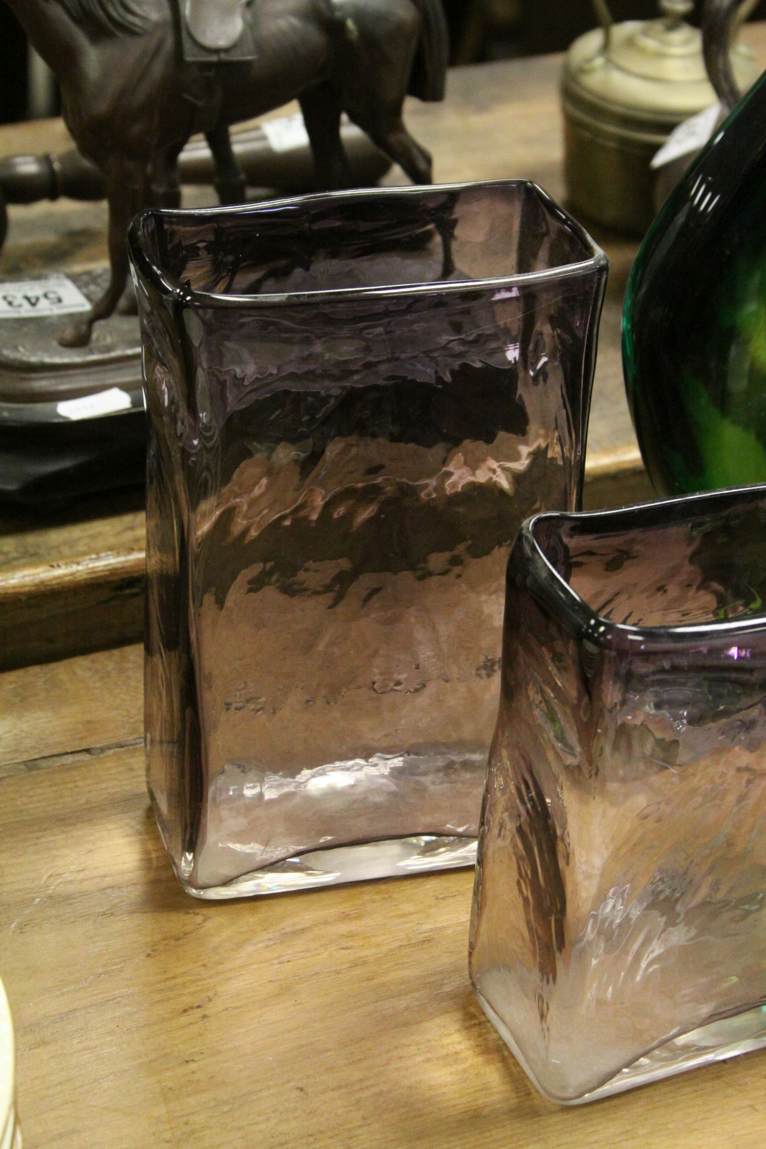 Contemporary glass sculpture in the form of a droplet & three Whitefriar style vases - Image 2 of 5