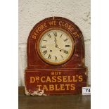 Advertising - Vintage Shop Display Advertising Board ' Buy Dr. Cassell's Tablets ' featuring a clock