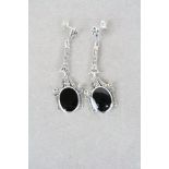 Pair of silver onyx and marcasite Art Deco style drop earrings