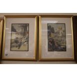 Pair of watercolour over pencil artwork's of children playing for book illustrations D G Webb