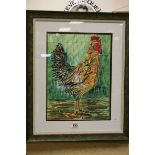 Keith Bennett stylized watercolour of a cockerel 38 x 28 cm in a gallery frame, signed bottom right