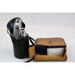 Set of three spirit flasks in leather case plus a leather cased picnic set