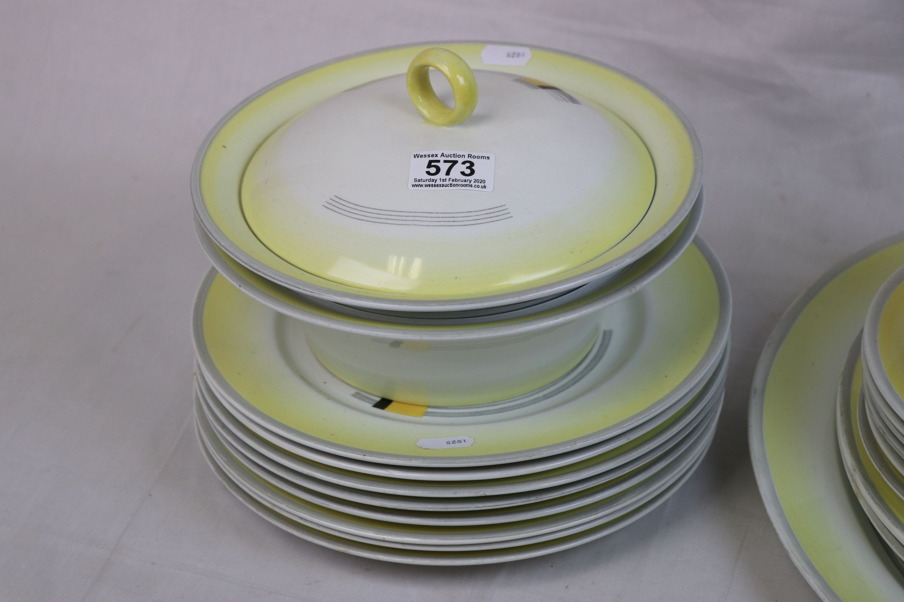 Shelley art deco part dinner service, stylised decoration, to include terrine, oval meat dishes, - Image 4 of 6