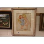 George M Holt (1904 to 1988) watercolour, original artwork "The Kiss" for a children's book