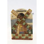 Advertising - Vintage Shop Display Advertising Board ' EMU Erasers ' featuring a Windmill covered in