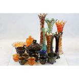 Collection of carnival glass including an acorns burrs butter dish and 6 punch cups.