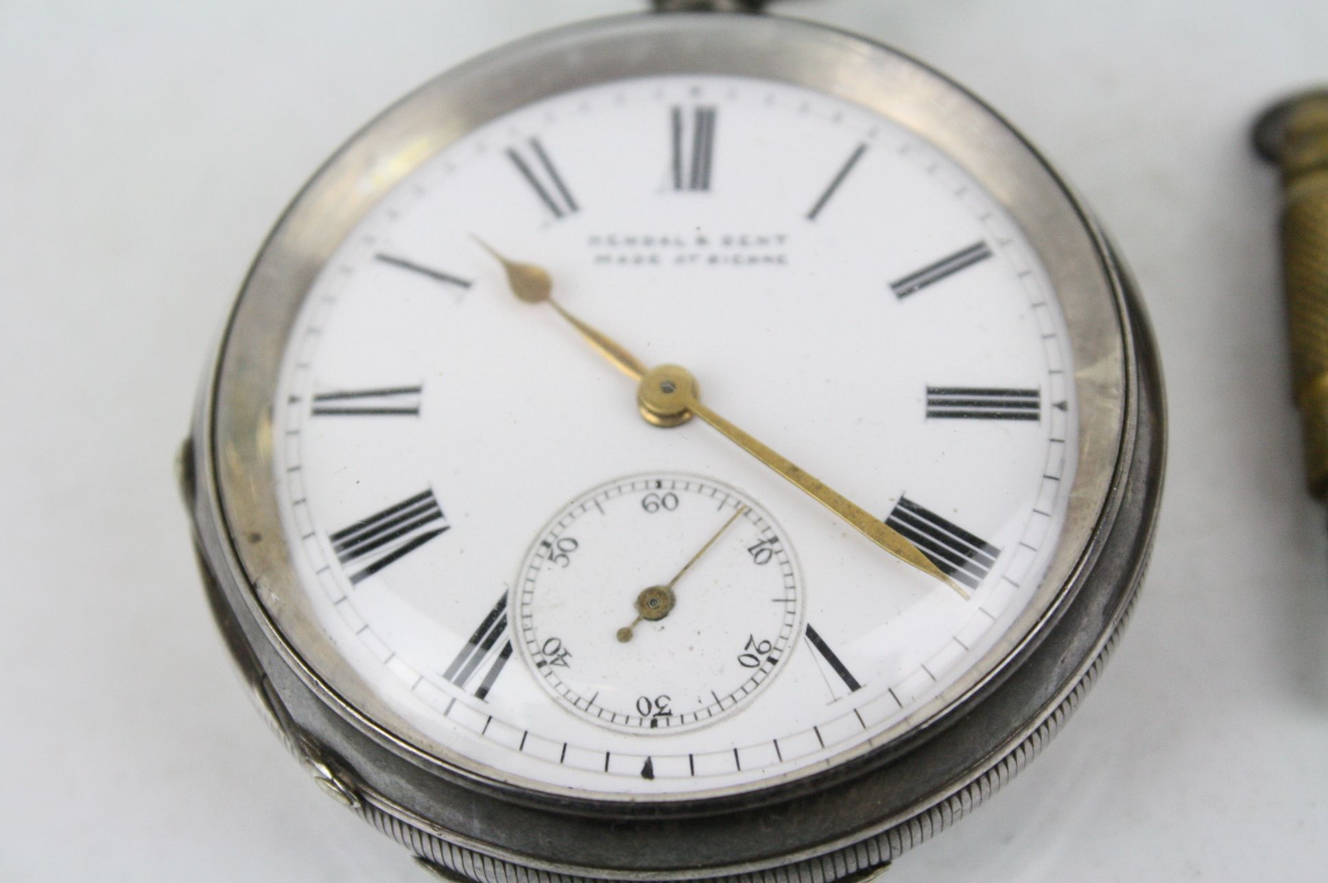 Key wind Swiss 935 Silver Pocket Watch, the Enamel dial marked "Kendal & Dent made at Bienne" with - Image 2 of 5