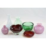 Collection of glassware to include Whitefriars ruby tooth bowl, Mdina pink glass vase and others