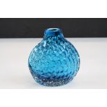 Whitefriars style Kingfisher blue onion vase, standing appox.14cm