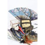Small collection of vintage Oriental items to include Silk Shoes, Fan, Chopsticks, Painted Egg etc