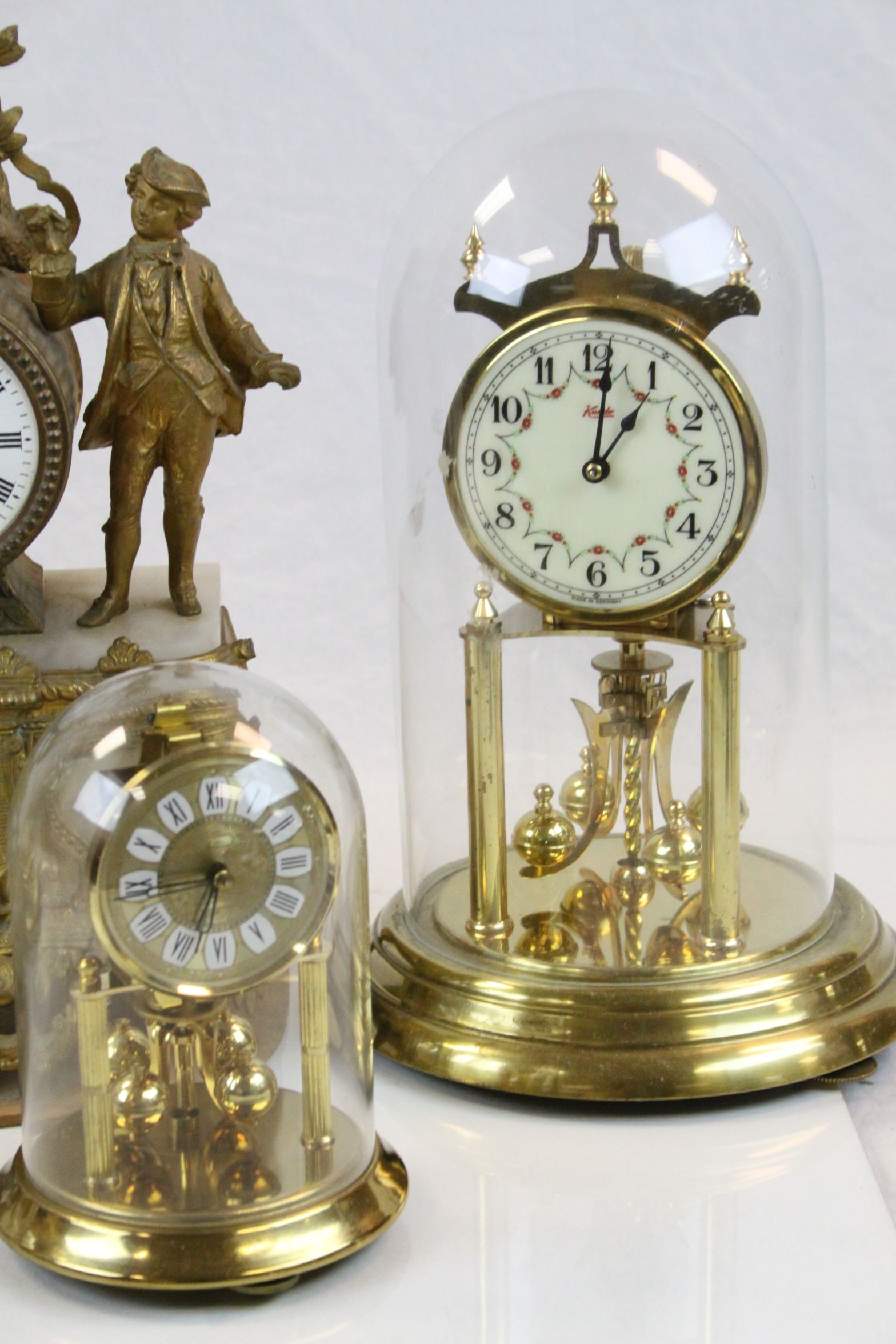 Three skeleton clocks, large quartz carriage clock, a mantle clock modelled as a dancing boy with - Image 4 of 7