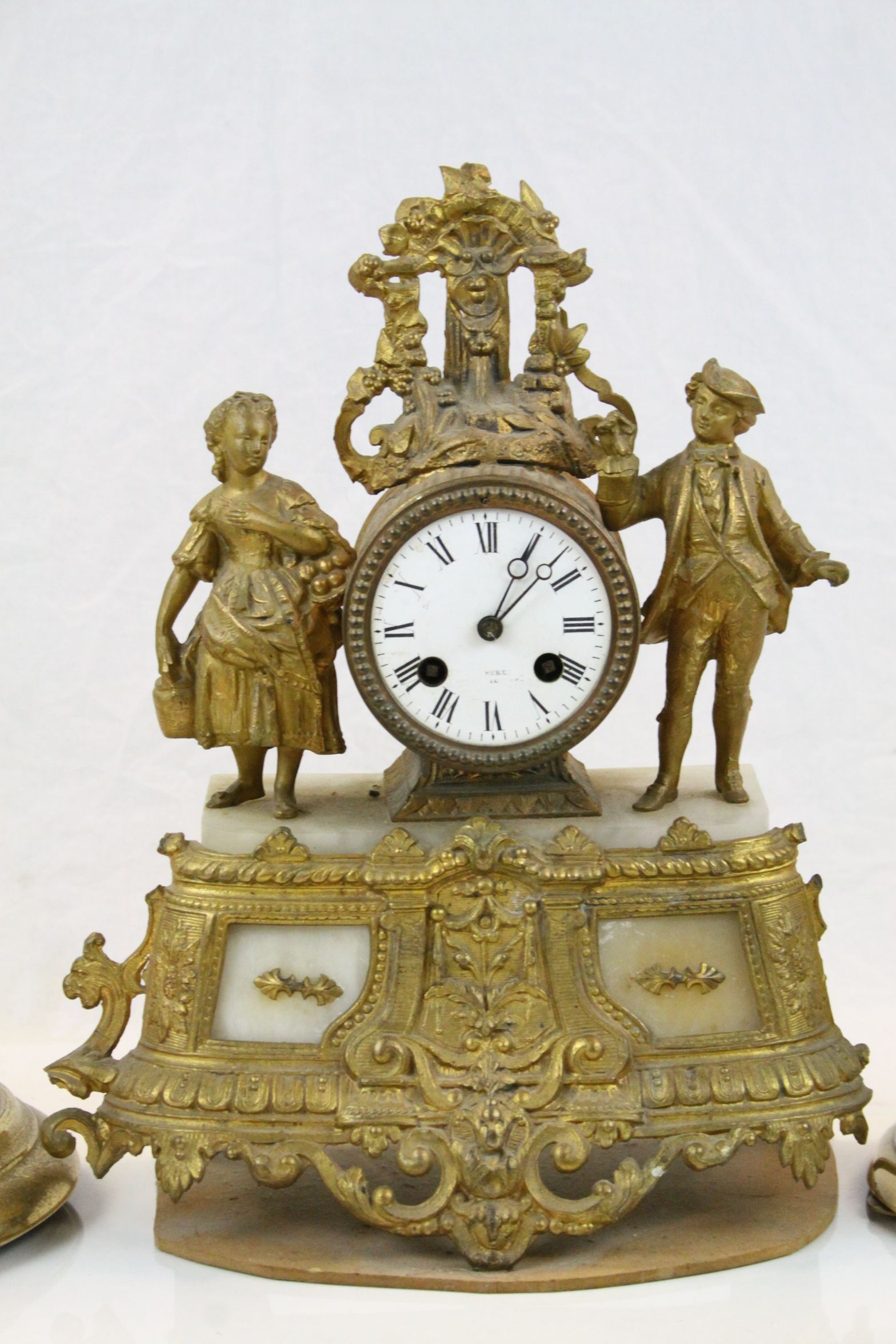 Three skeleton clocks, large quartz carriage clock, a mantle clock modelled as a dancing boy with - Image 6 of 7