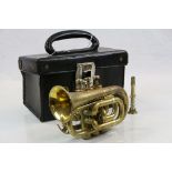 Pocket Trumpet with Lacquered Brass Finish, 22cms long, contained in a fitted case