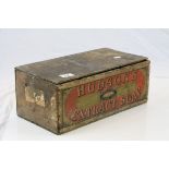 Vintage wooden "Hudson's Extract Soap" advertising box with hinged lid, approx 39 x 21 x 15.5cm