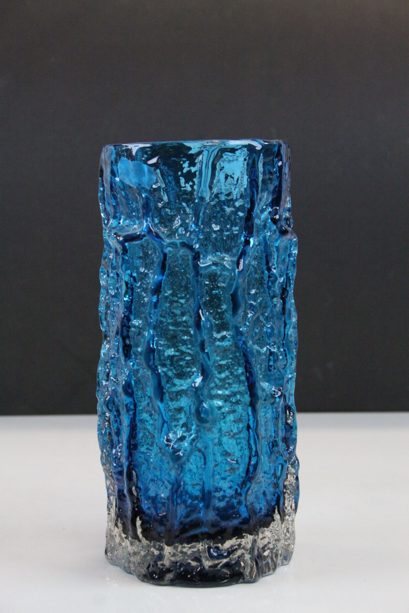 Whitefriars Kingfisher blue bark vase, standing approx.23cm