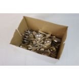 Box containing a quantity of silver plated flatware and toast rack