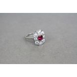 Silver CZ and rubilite daisy style ring