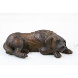 Black Forest Carved Wooden Recumbent Dog / Hound, 22cms long