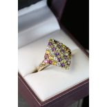 9ct gold diamond and multi gemstone ring size T 1/2, 4.5gm