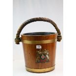 *19th century brass bound mahogany bucket with painted armorial, rope side handles, dimensions