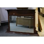 *Edwardian Mahogany and Line Inlaid Overmantle Mirror with rectangular bevelled mirror plate,