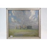 Framed oil on board of Stonehenge by Salisbury Artist "Eric brown", image approx 47.5 x 53cm