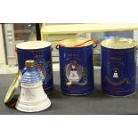 Three Royal Decanter Bells Scotch Whisky commemorative bells, Queen Mother 90th birthday, birth of