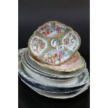 Collection of mainly ceramic oval Meat plates, various types plus a Chinese Famille Rose dish with