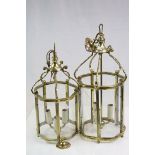 *Two similar brass & Glass hanging Lights, tallest example approx 50cm in length total ***Please