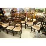 *Set of Eight Elm and Oak Lancashire Ladderback Chairs comprising six single chairs and two carver