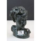 Bronzed cold cast limited edition bust, titled Belissa, signed R Moll, numbered 173/750, height