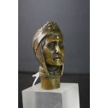 Bronze/brass walking stick handle in the form of a man in medieval style headwear