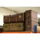 Three Vintage Wooden Bound and Canvas Covered Travelling Suitcases
