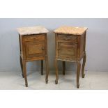 Two Matching French Oak Pot Cupboards / Bedside Cabinets with Pink Marble Tops, each 40cms wide x