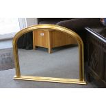 Large dome topped gilt over mantle mirror