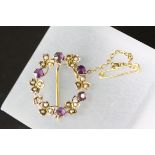 Yellow gold circa 1900 amethyst and seed pearl brooch