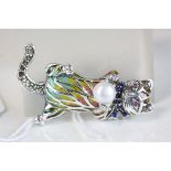 Silver Plique a jour brooch cat brooch/pendant with freshwater pearl