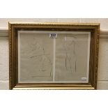 Two sketches of nude figures, framed