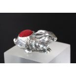 Silver pincushion in the form of a rabbit