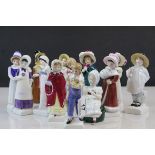 13 Royal doulton ceramic figurines from the "Kate Greenaway" collection, tallest approx 15.5cm