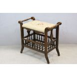 Edwardian Piano Stool with Needlework Upholstered Top, 61cms long x 60cms high