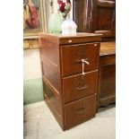 Early 20th century Oak Three Drawer Filing Cabinet with Key, 46cms wide x 102cms high