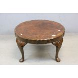 1930's / 40's Walnut Circular Coffee Table with crimped edge, raised on Cabriole Legs (with label